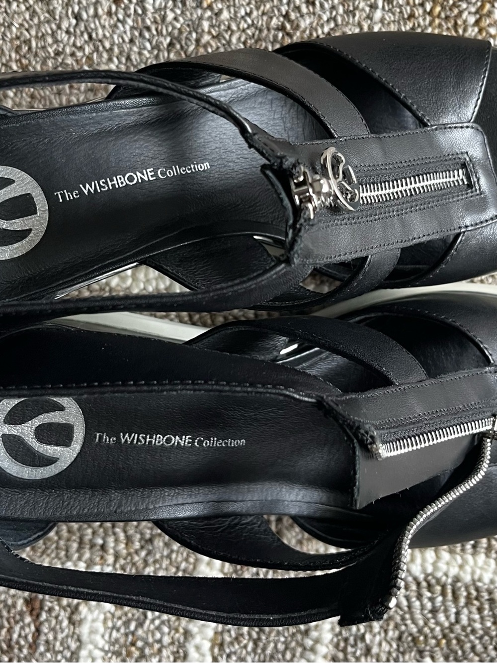 The WISHBONE Collection Black Leather Slingback Heels with Zip Detail
